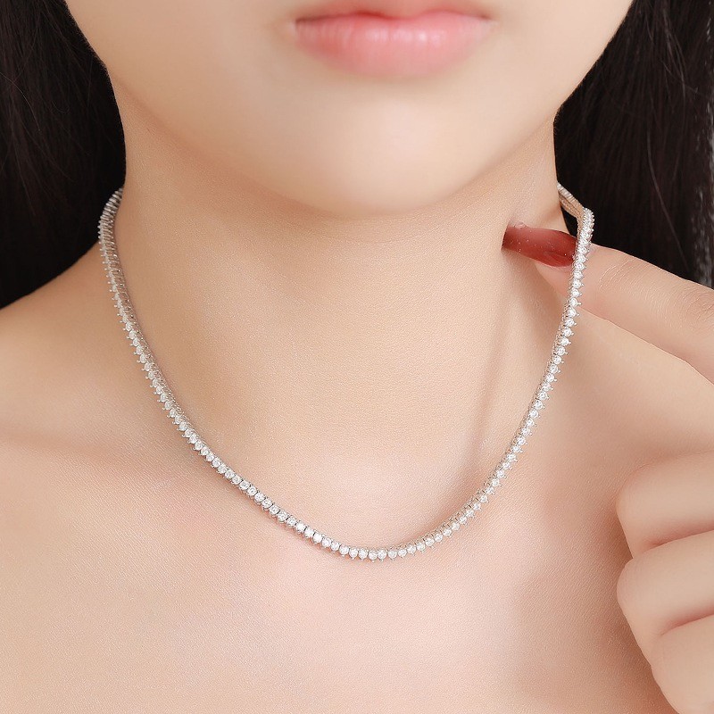 2mm D Color 3 Prong Moissanite Tennis Chain Necklace 925 Sterling Silver Jewelry