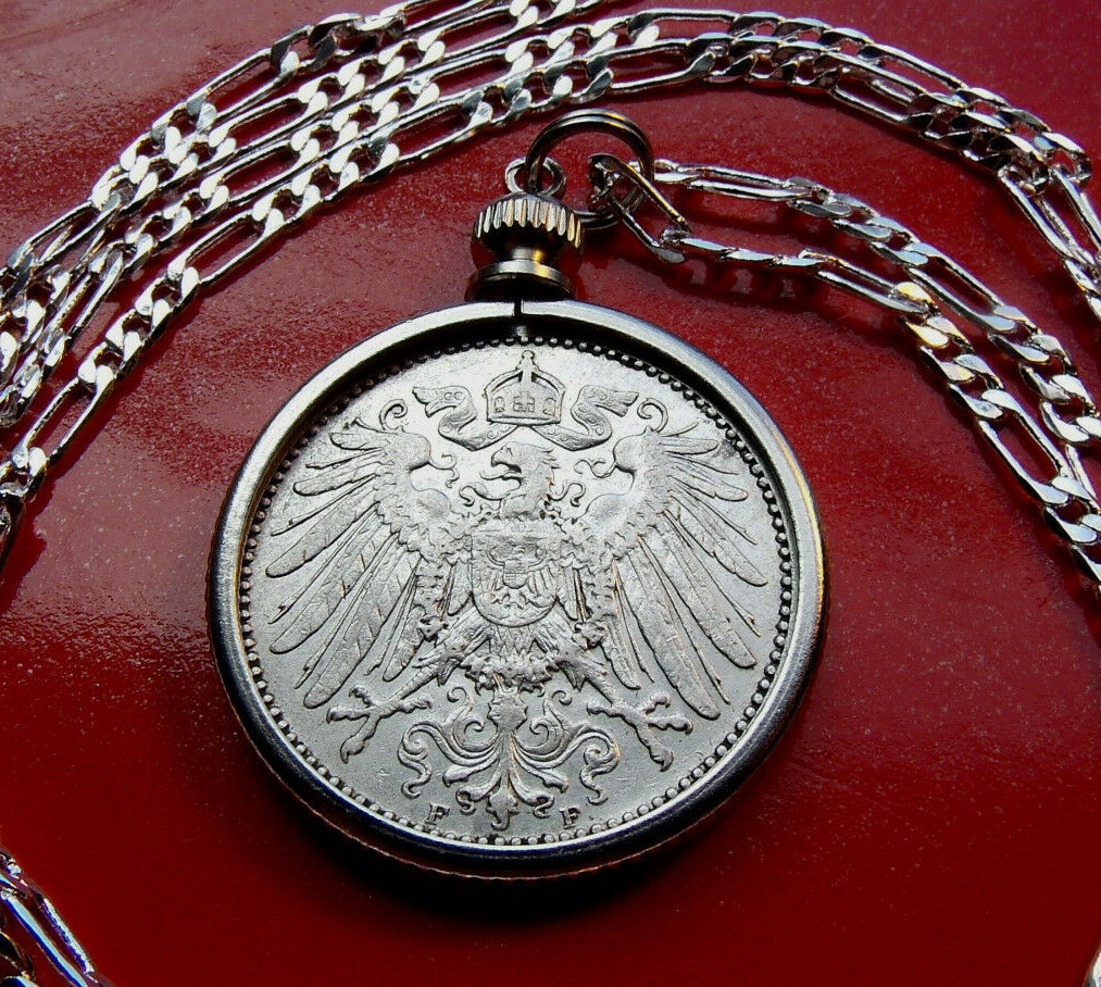 1900-1915 GERMAN MARK SILVER PENDANT 20″ 925 Italian Silver 3MM Sterling Chain