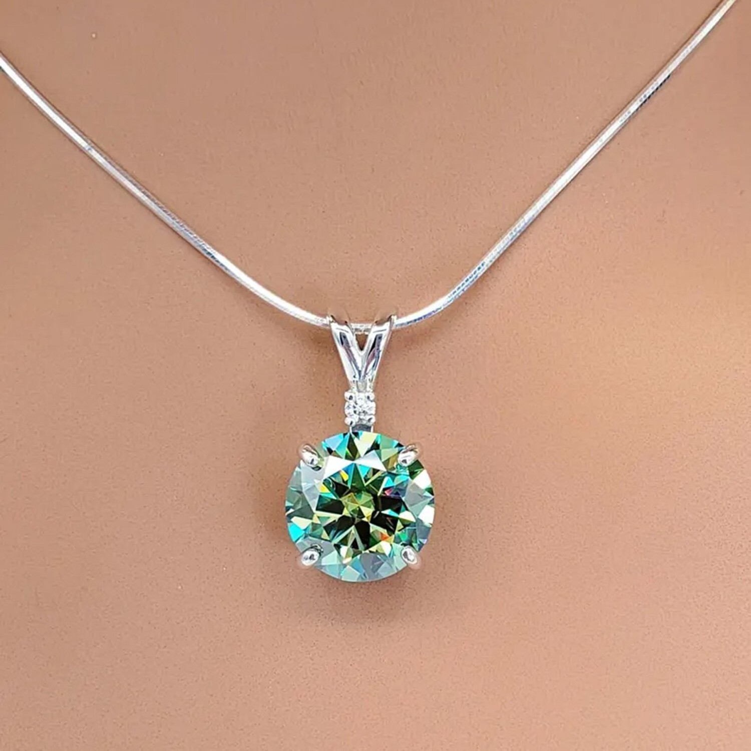 Azure Blue Diamond Necklace 7.1Ct Round 925 Sterling Silver Bridal Gift