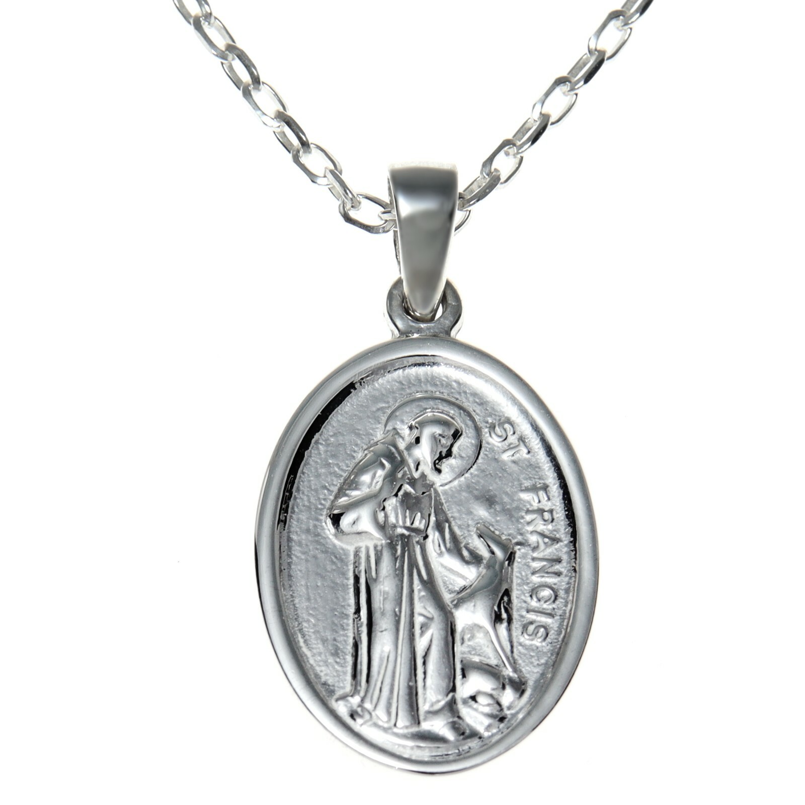 Sterling silver St Francis and St Anthony reversible necklace with 18 inch chain