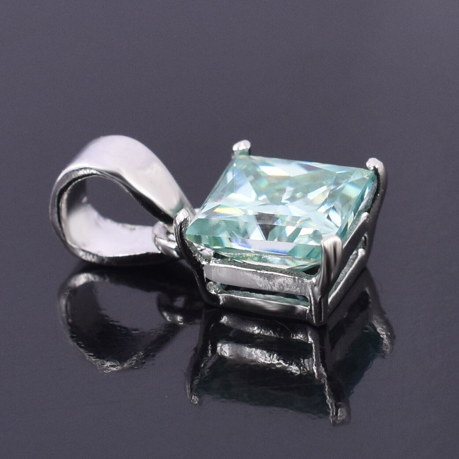 3.20 Ct Certified Treated Blue Diamond Solitaire Pendant,925 Silver. Great Shine