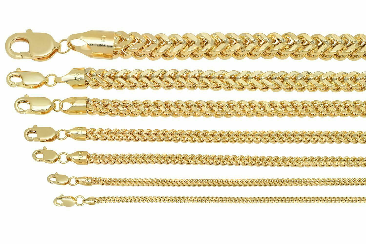Brand New 10k Yellow Gold Franco Chain Necklace 1.5mm-6mm Sz 16″-40″ Hollow
