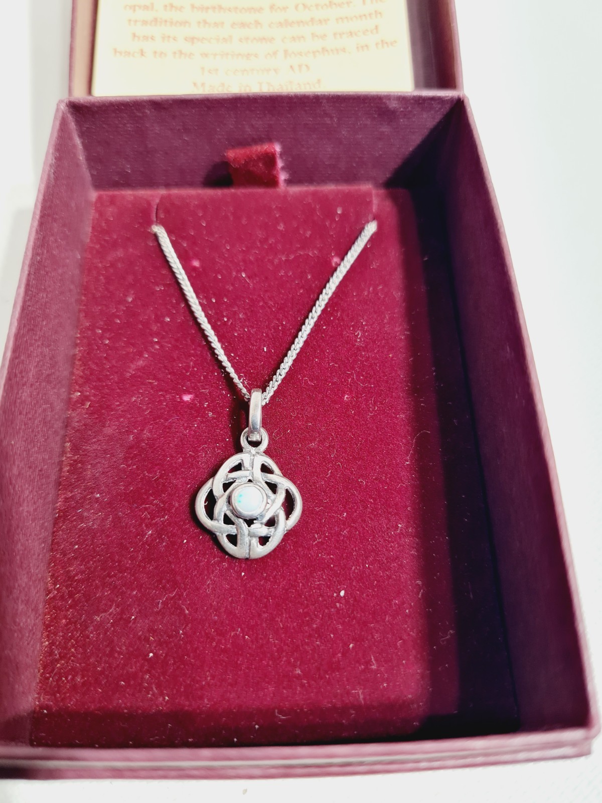 Past Times Celtic Opal Birthstone Pendant & Sterling Silver 40 cm Chain