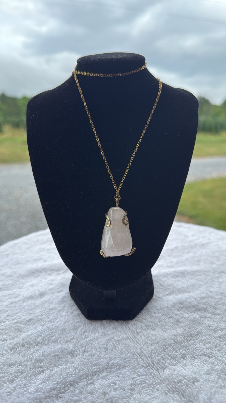 Rose Quartz Rough Cut Pendant Necklace 18K Gold Filled 18” Artisan Boho