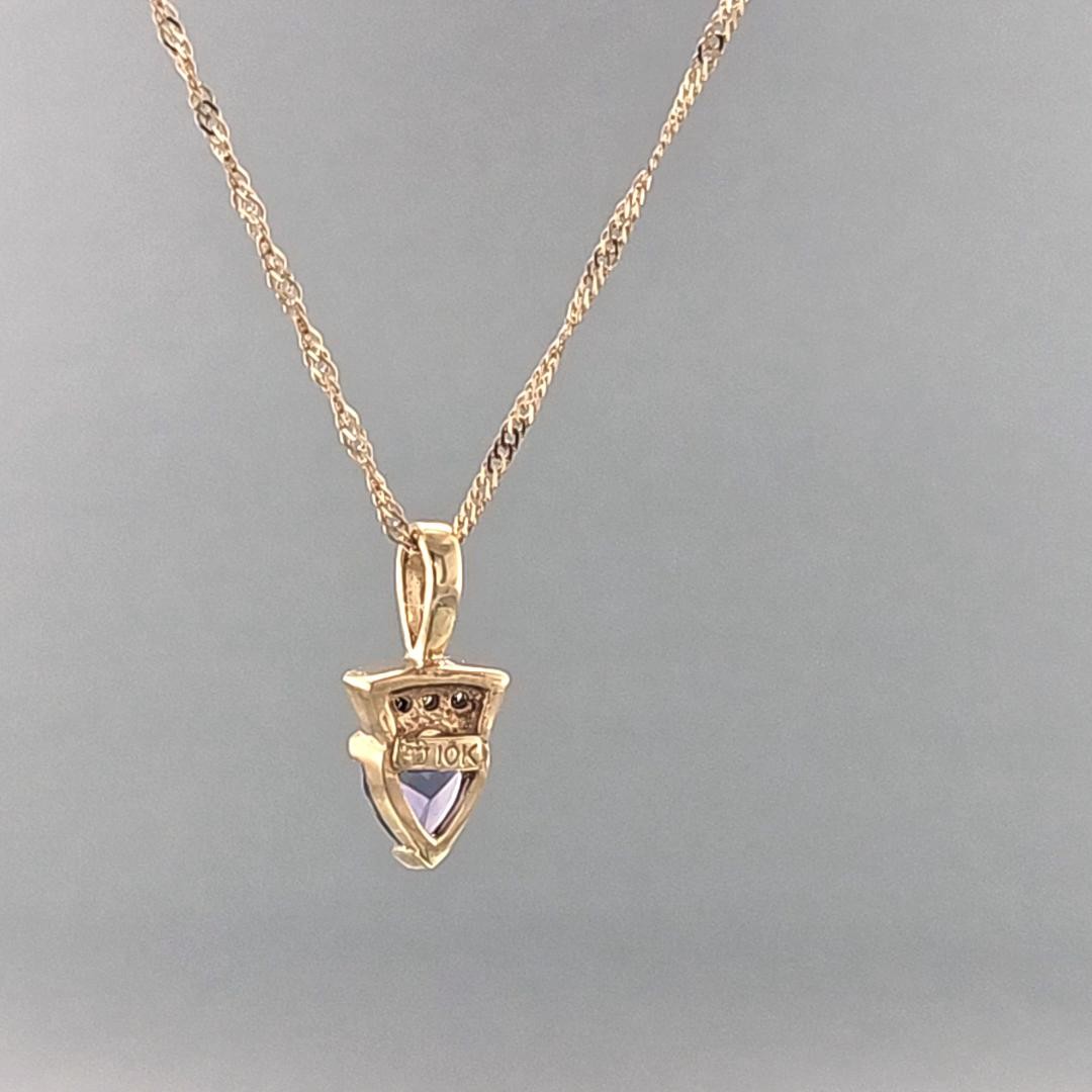 10K Yellow Gold Diamond & Tanzanite Trillion Pendant 20″ Necklace 1. (MAC000136)