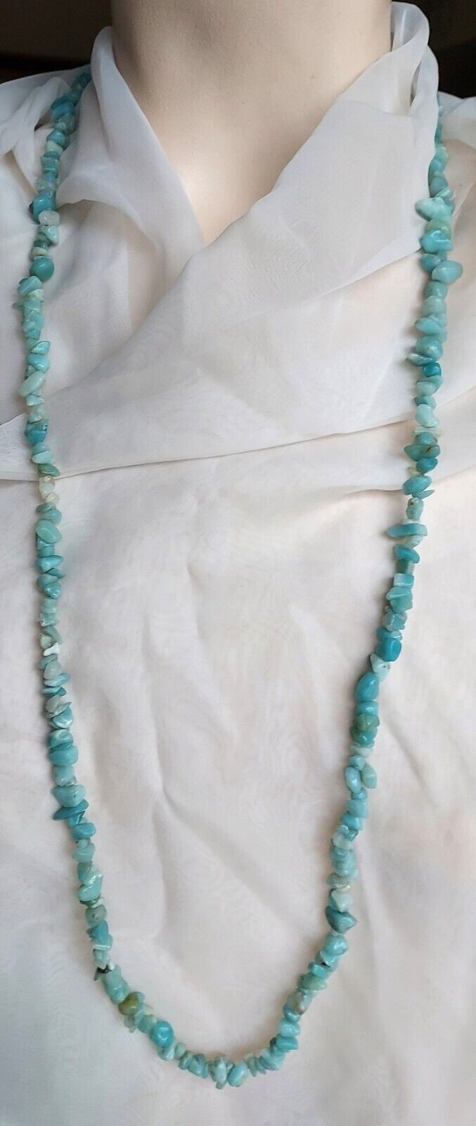 Amazonite Natural Gemstone Bead Chips Necklace Lariat single strand 34″ Handmade