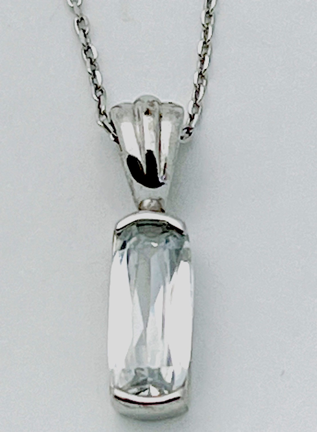 925 Sterling Silver Rectangle Channel Set CZ Necklace 16”+2” Ext