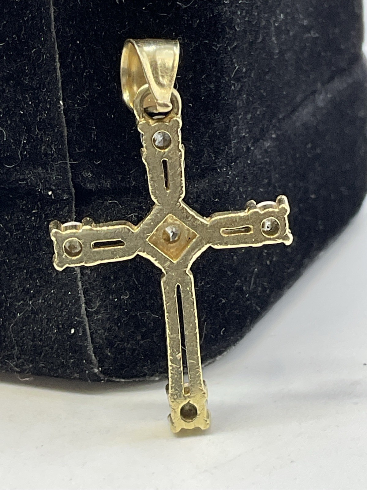 CROSS Charm Pendant (30mm x 17mm) Solid 13K Yellow Gold White CZ HANDMADE 2gr.