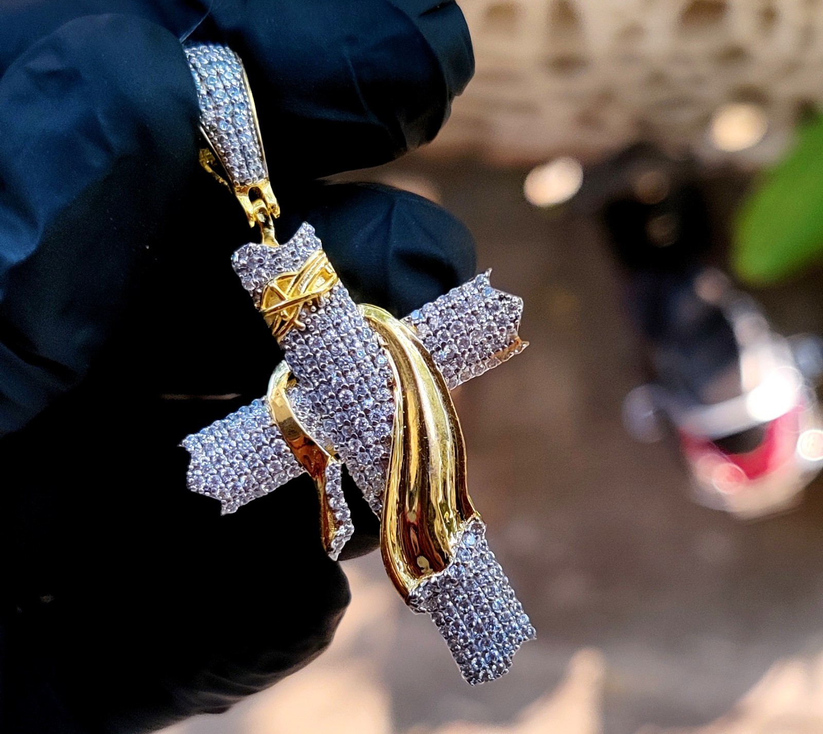 2Ct Round Cut Lab Created Diamond Jesus Cross Pendant 14K Yellow Gold Plated