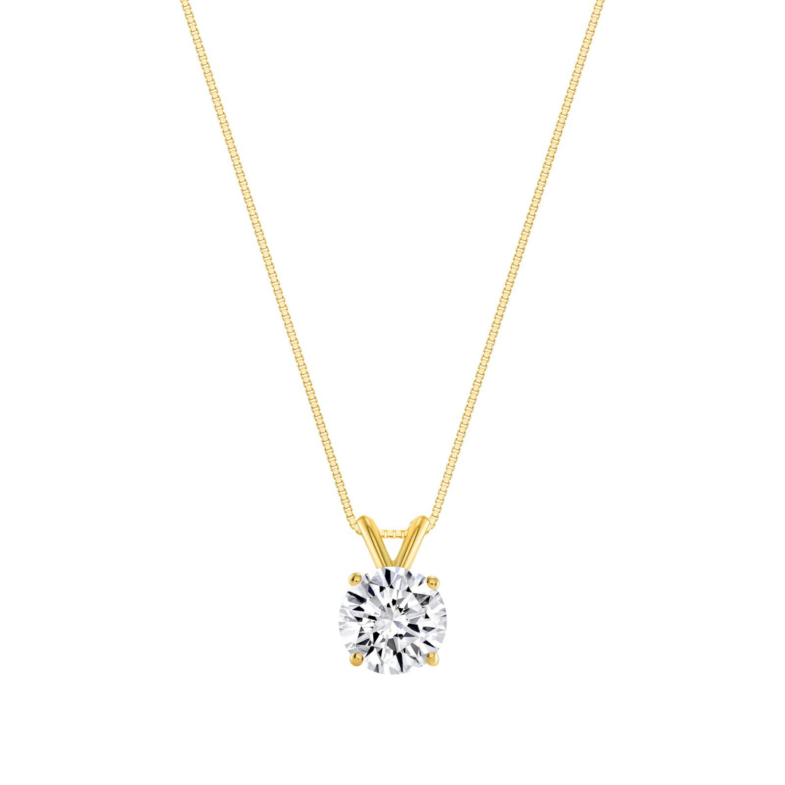 1 Ct Created Diamond Round Cut Real 14K Yellow Gold Necklace Pendant 18″ Chain