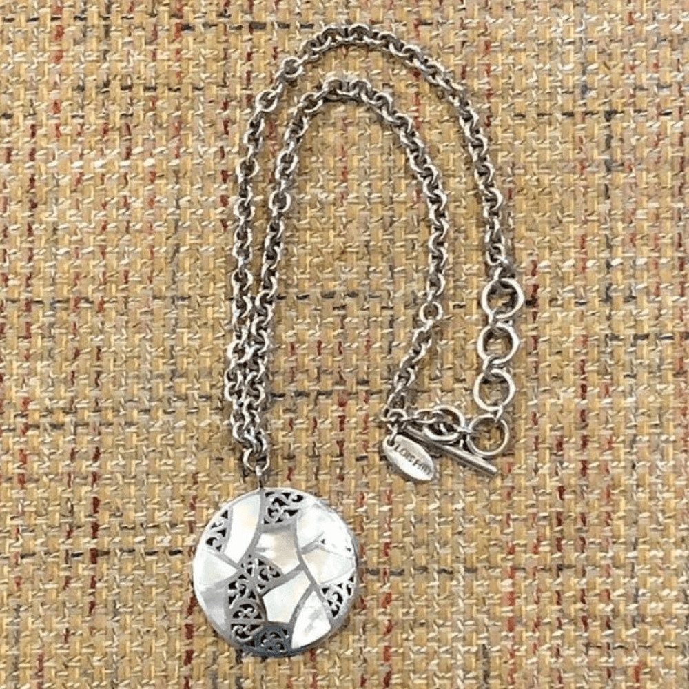 LOIS HILL Mother of Pearl Inlay Sterling Silver Cutout Pendant Toggle Necklace