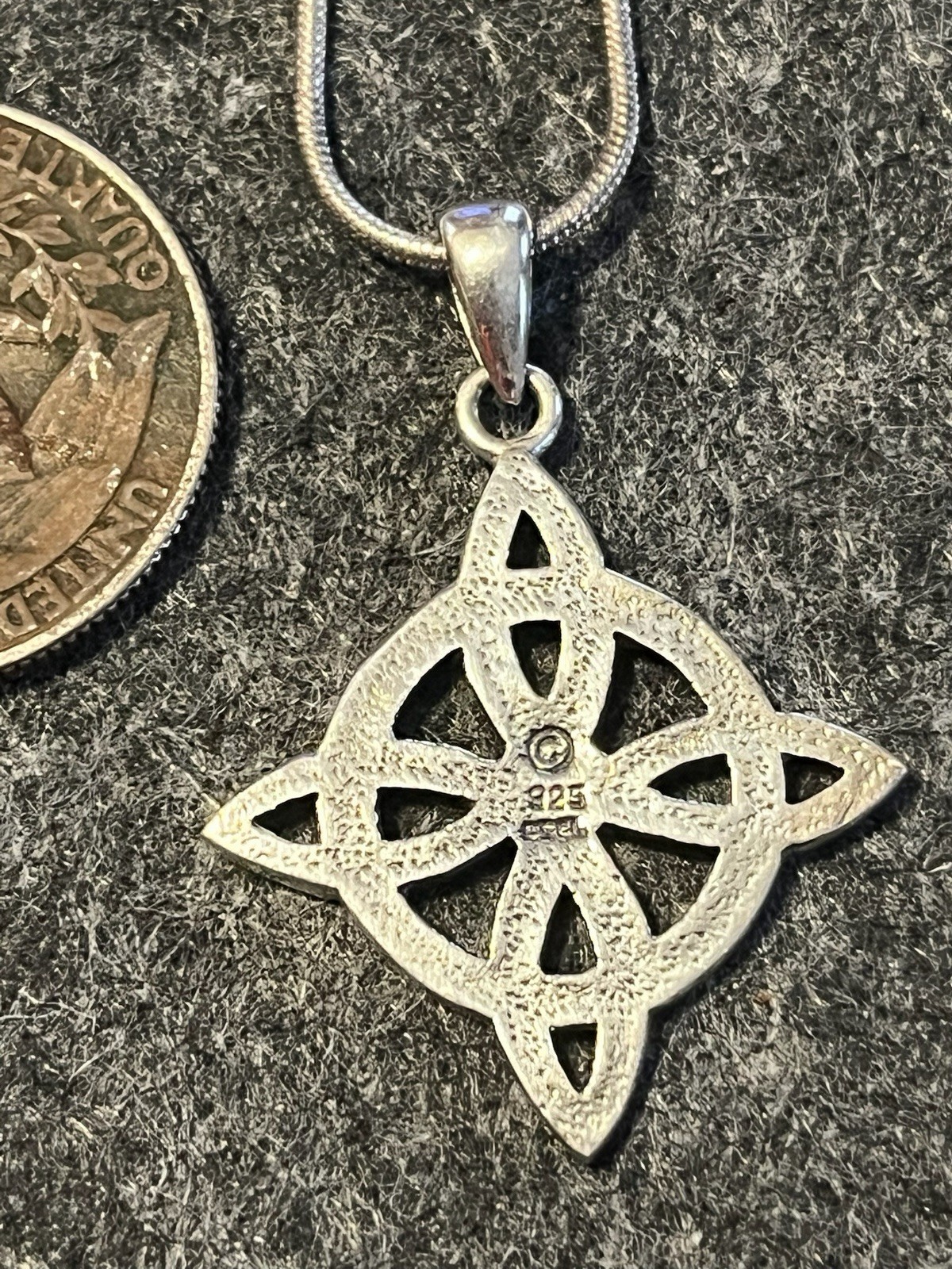 Signed 925 Sterling Silver Celtic Knot Pendant Necklace 20” Snake Chain Lobster