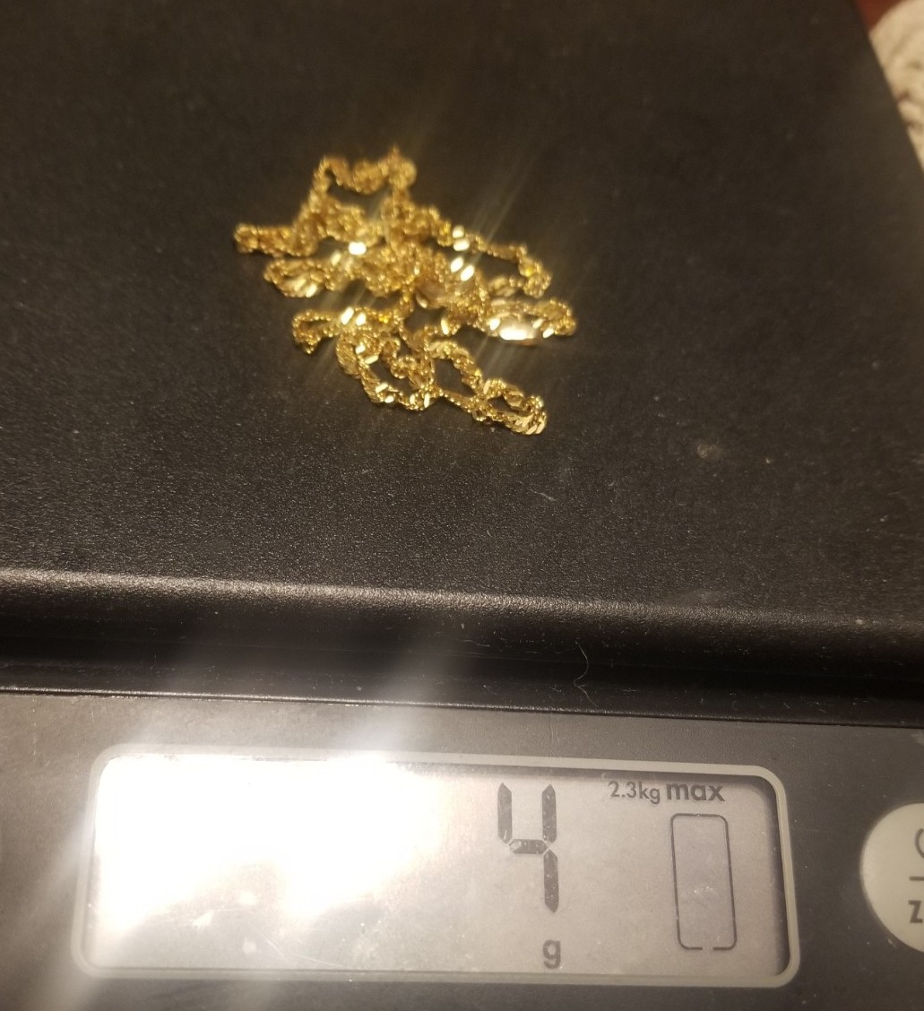 14k Gold Necklace & 10k Gold Emerald Pendant. 3 grams 20″ Yellow Gold Necklace