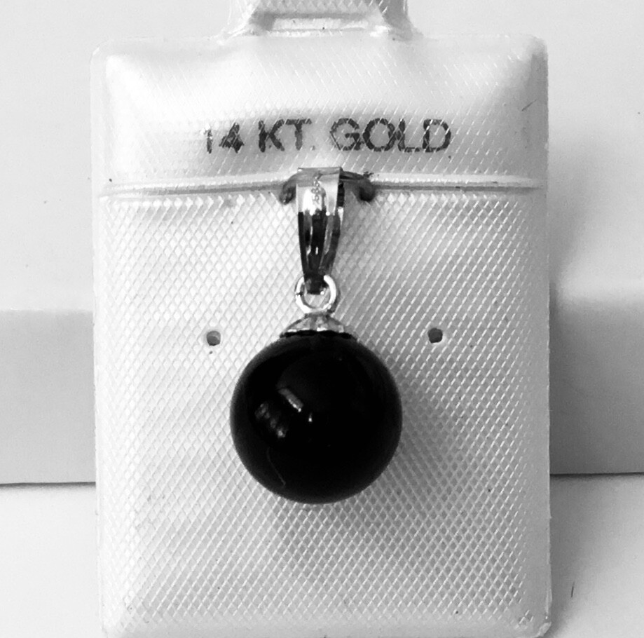 Natural Black Onyx 10 mm Ball in 14K White OR Yellow Gold Solitaire Pendants NEW