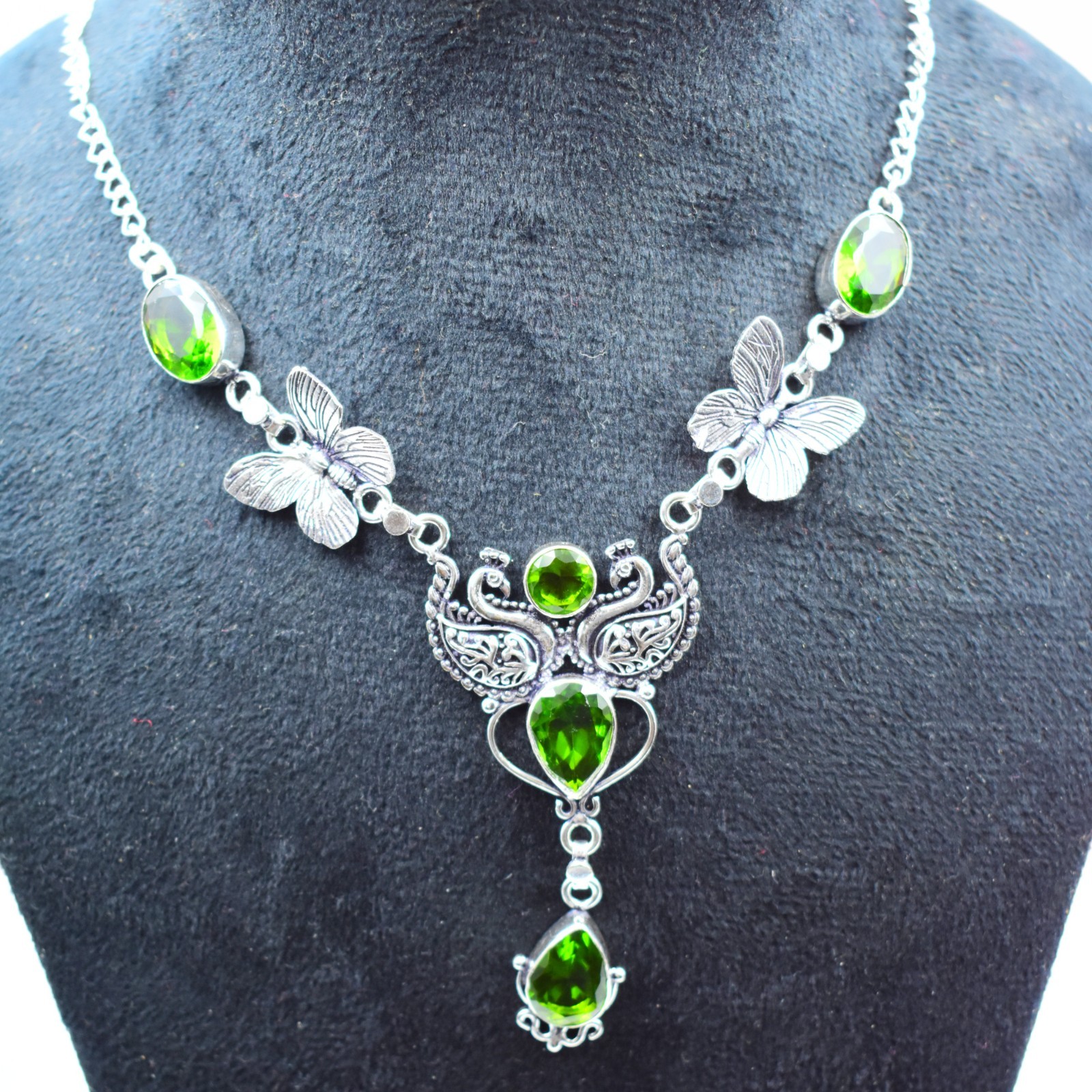 Green Peridot Gemstone Handmade 925 Sterling Silver Jewelry Necklace Sz-17-18″