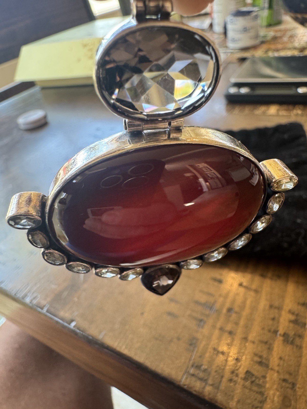 Cabochon And Smokey Topaz Pendant With Yellow Semi Precious Stones Set In Silver