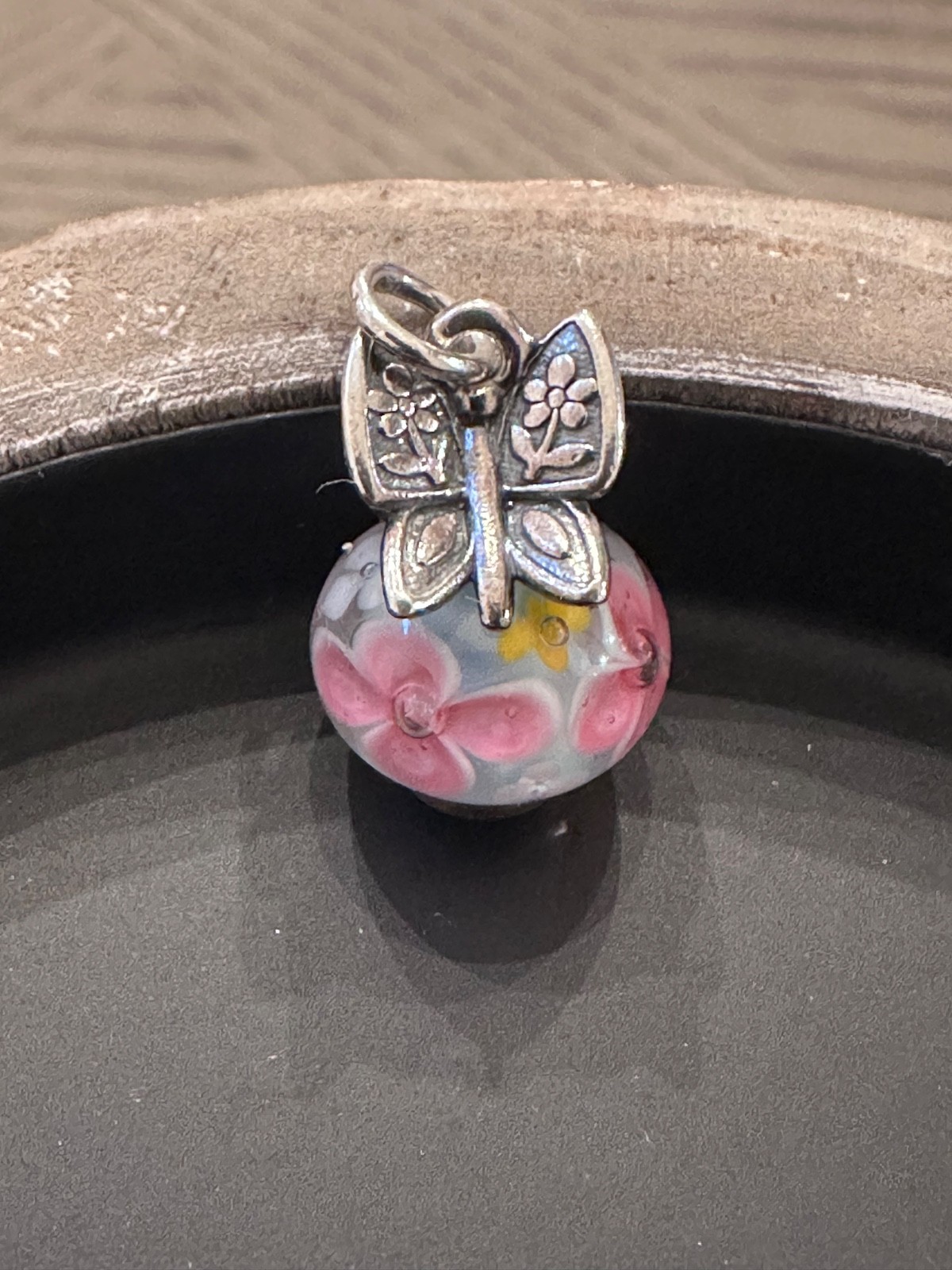 James Avery Charm Mariposa Art Glass Pendant Silver Butterfly