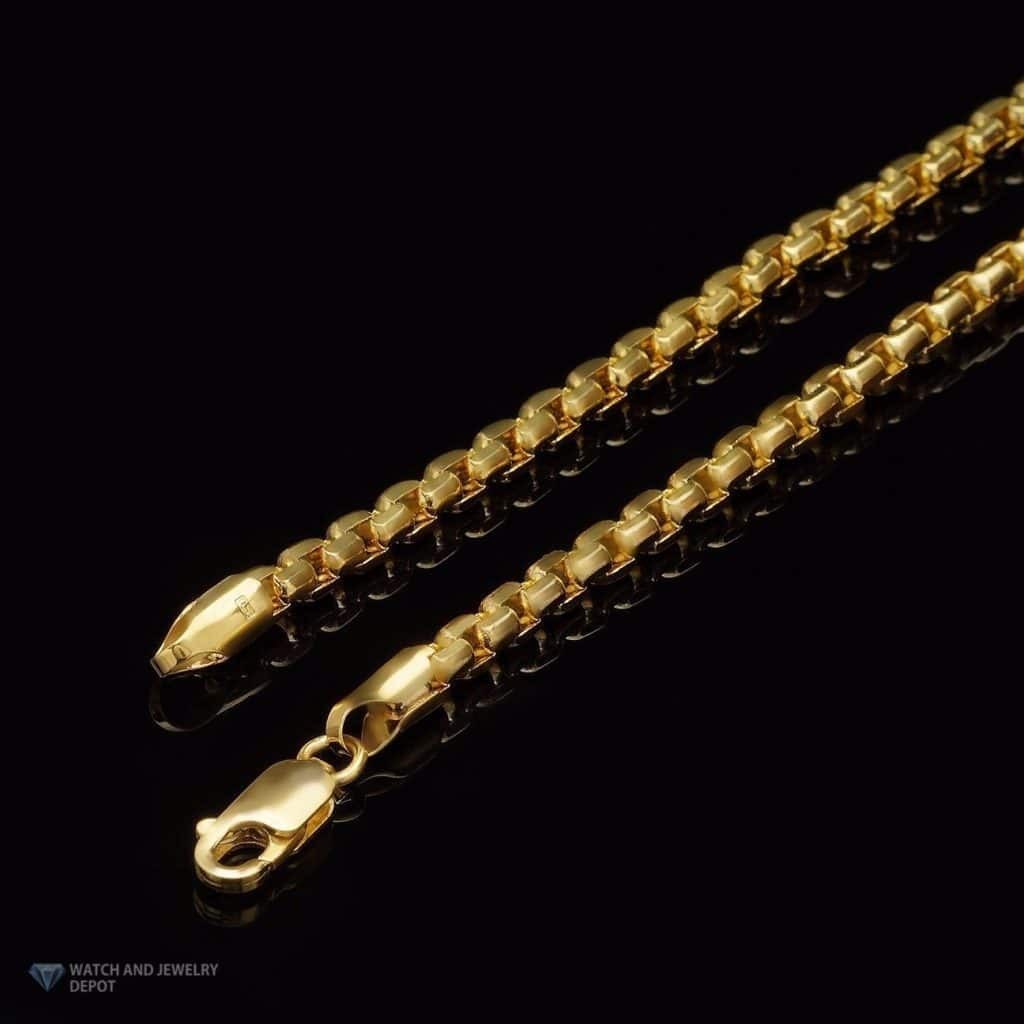 14K Real Gold 3mm Solid Round Box Chain Necklace 18″-30″