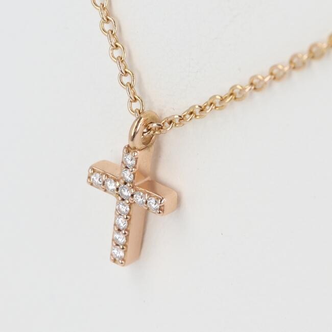 Tiffany & Co. Metro Cross Diamond Pendant K18 Rose Gold Chain 40cm 16” Necklace
