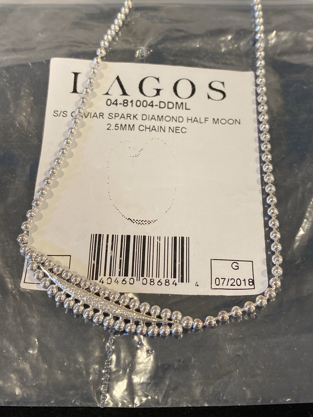LAGOS Spark Diamond Caviar Crescent Moon Sterling Silver Necklace 16″-18″ NEW