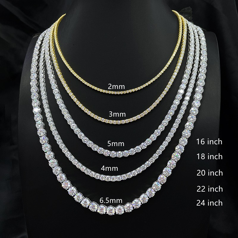 2-6mm 6″-24″ Real VVS1 D Moissanite Tennis Chain 925 Silver Pass Diamnd Tester!