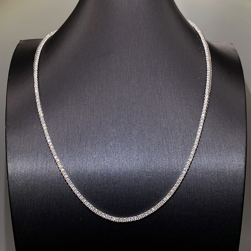 2mm D Color VVS Moissanite Tennis Chain Necklace 925 Sterling Silver Pass Tester
