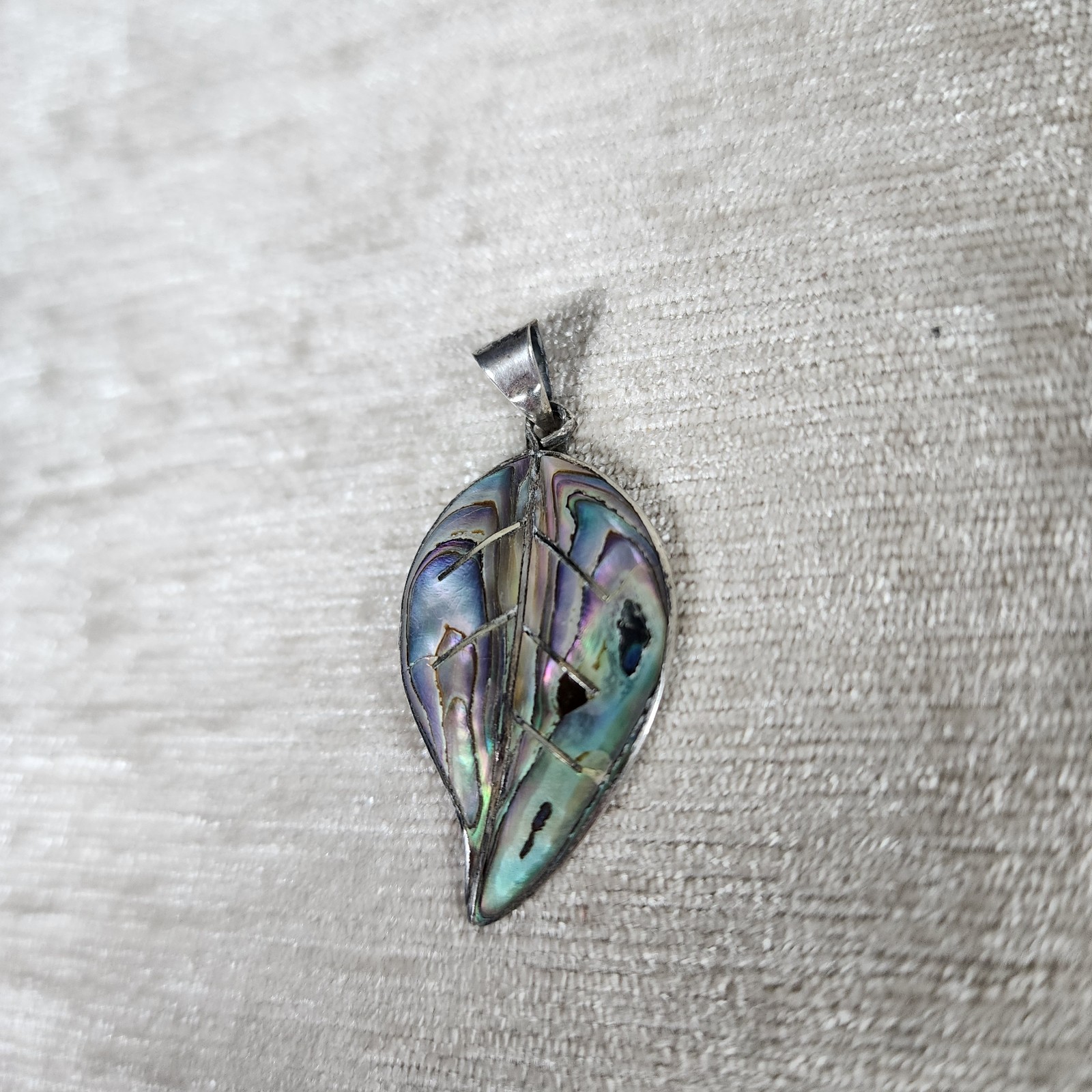 Abalone Shell Sterling Silver Leaf Pendant 1.5″ Jewelry Nature Beauty