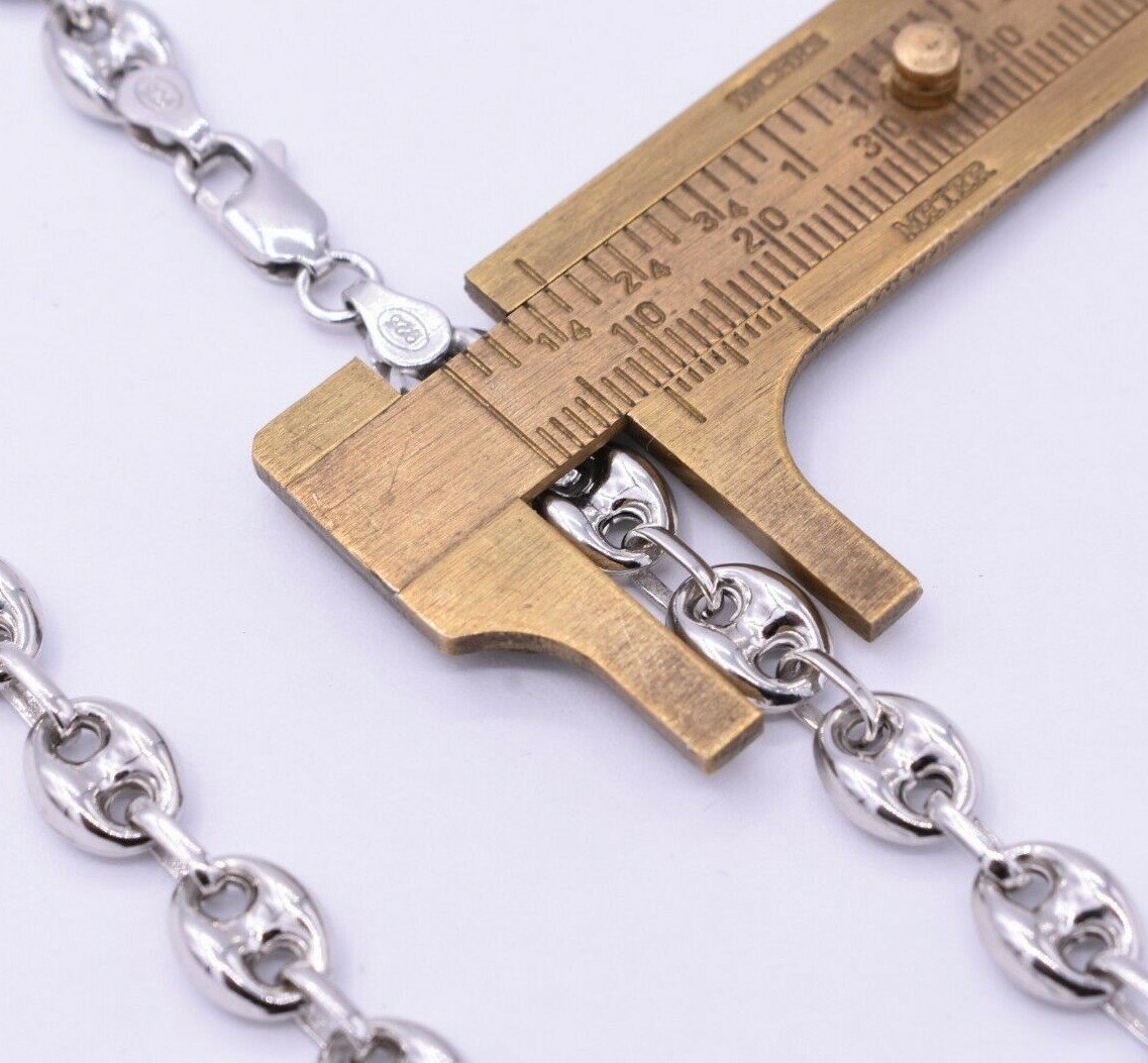 8mm Puffed Anchor Mariner Link Chain Necklace 14K White Gold-Plated Silver 925