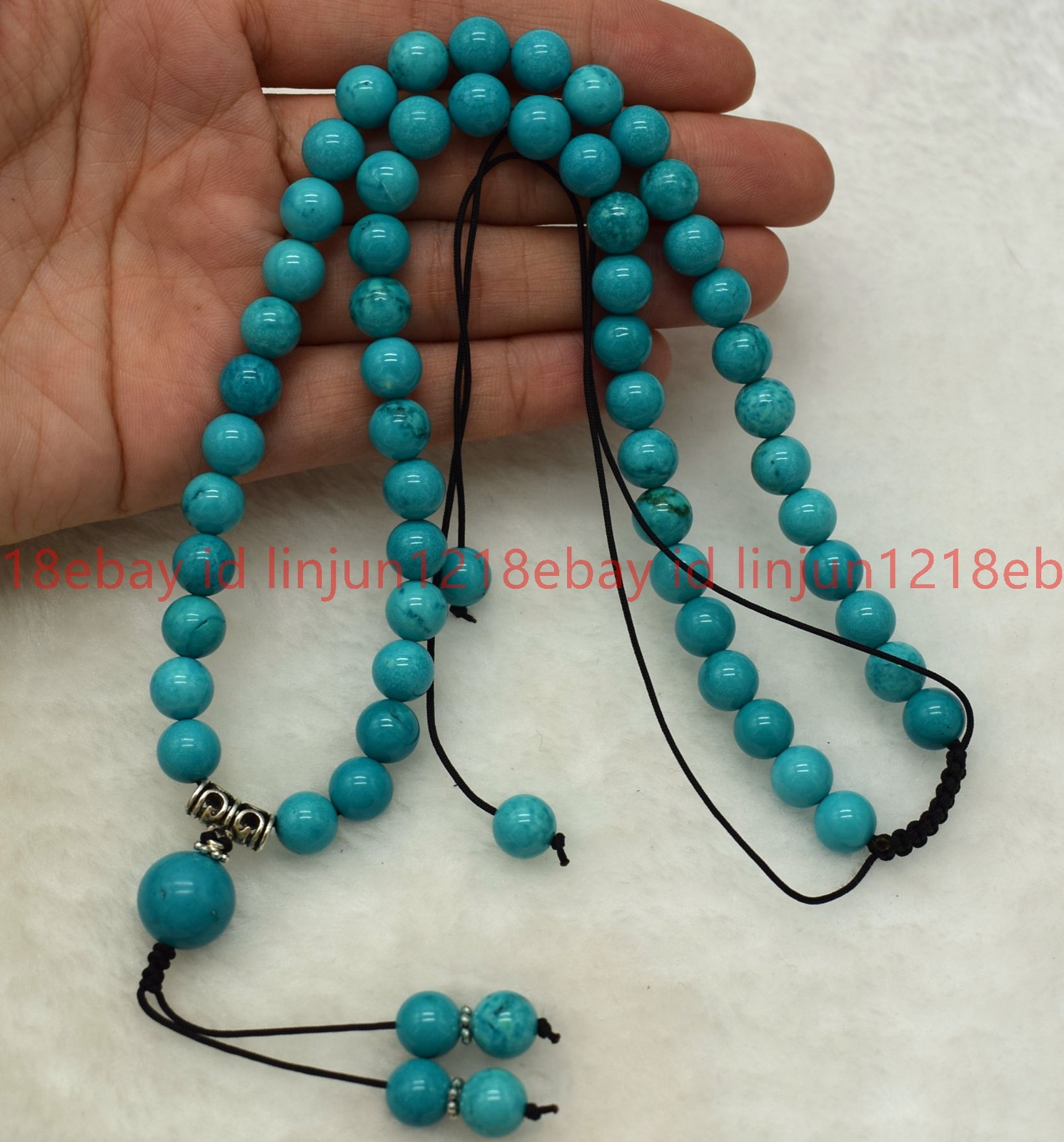 Natural Pretty 8mm Blue Turquoise Round Gemstone Beaded Pendant Necklace 16-32in