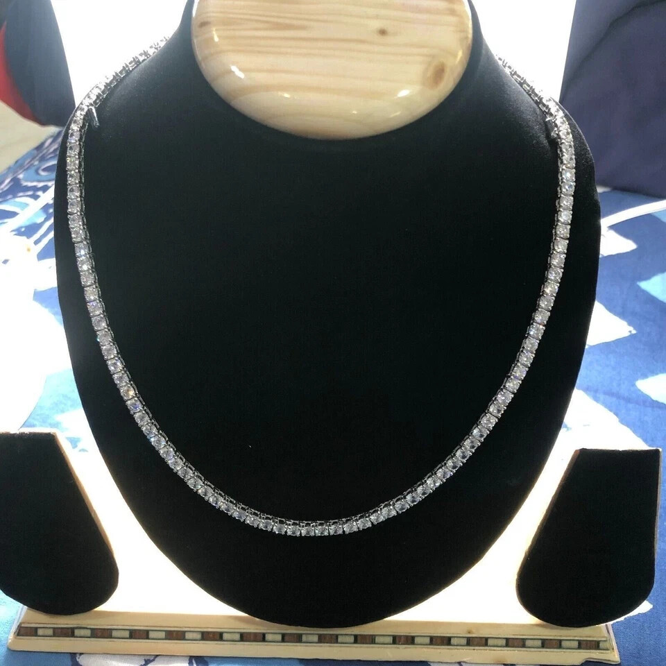 18Ct Round Cut 4 Prong 3mm Lab Created Diamond Tennis Necklace 18″