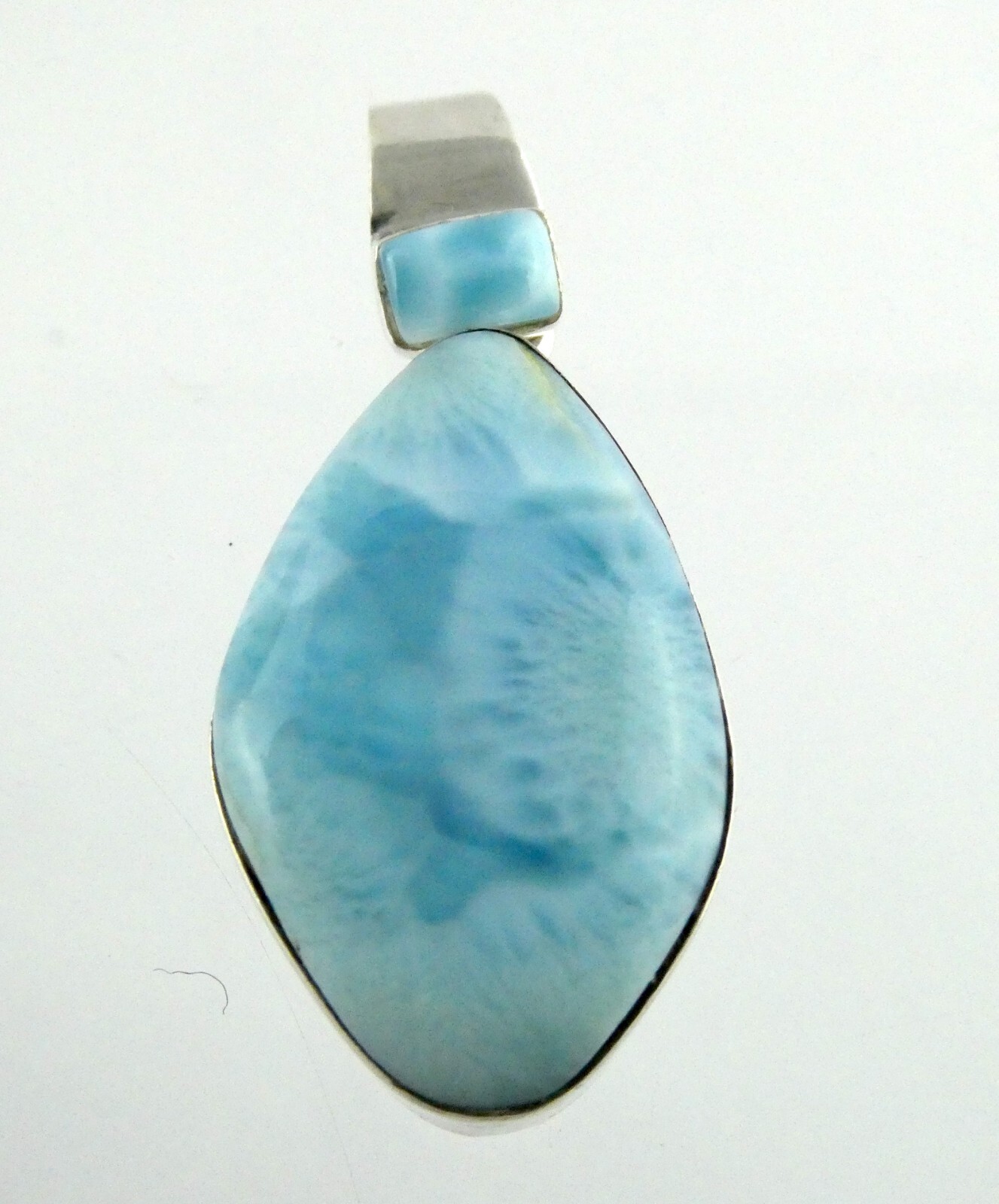 Sterling Silver Double Larimar Cabochon Freeform Cut Pendant 925 11.6g 1 5/8 In