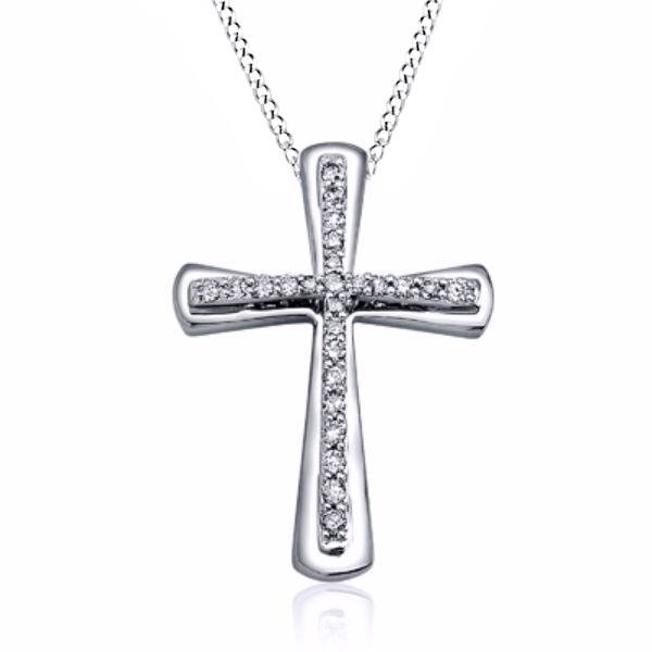 1/4 CT Natural Diamond Raised Cross Pendant Sterling Silver 18″ Chain