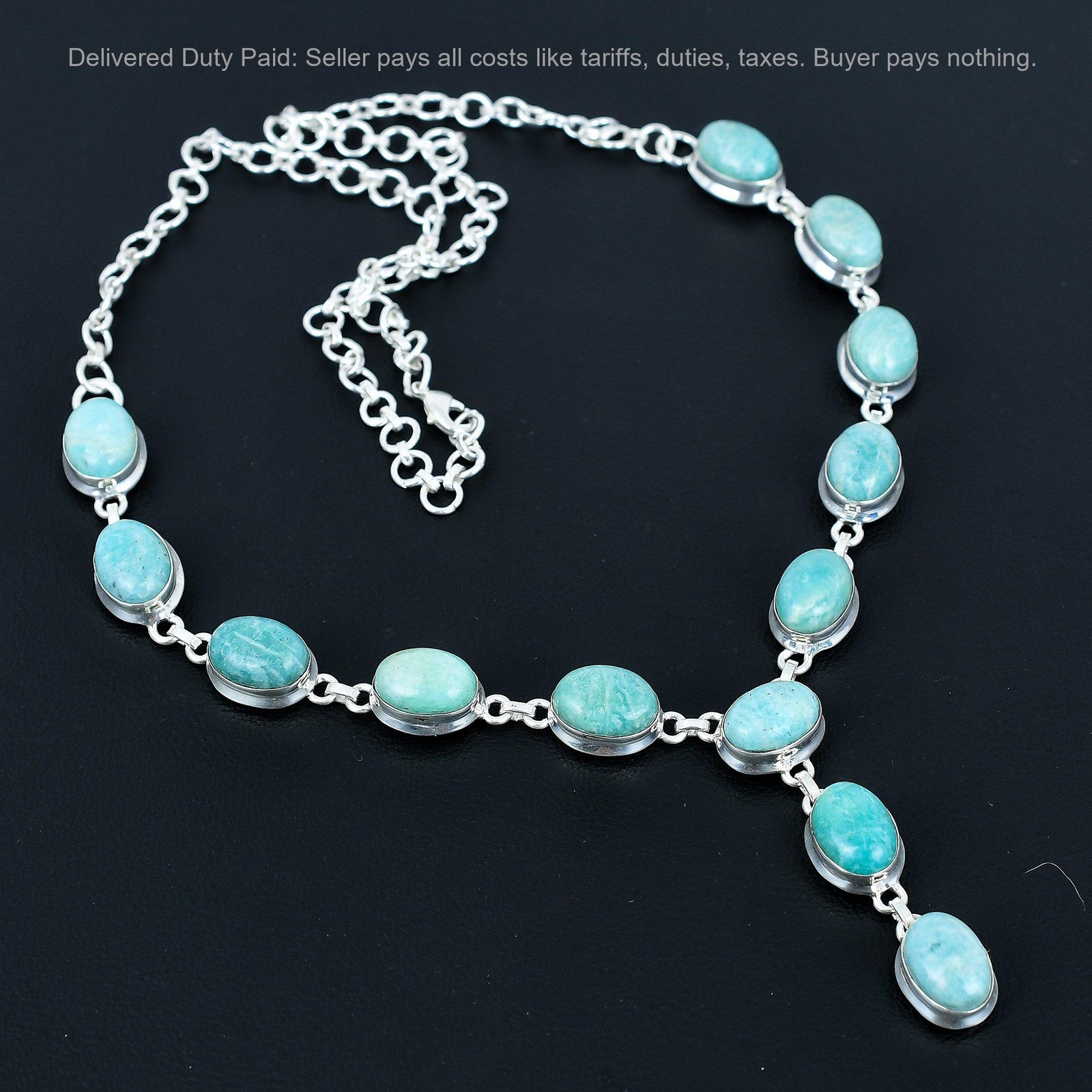 Amazonite Gemstone Unique Chain Handmade Wedding Necklace 925 Sterling Silver