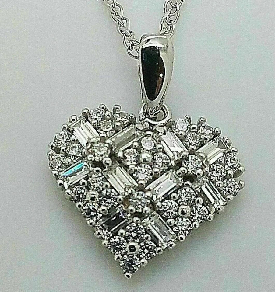 2Ct Round/Baguette Cut Lab Created Diamond Cluster Pendant 14K White Gold Finis