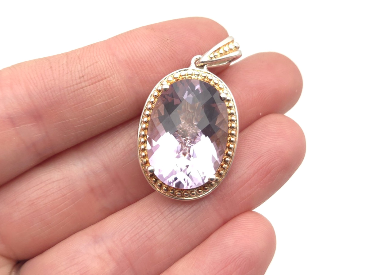 Michelle Albala Signed Sterling Silver Amethyst & Diamond Reversible Pendant