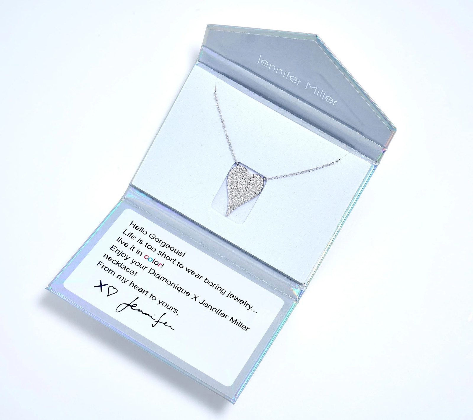 Diamonique x Jennifer Miller Sterling Silver Signature Heart Necklace,
