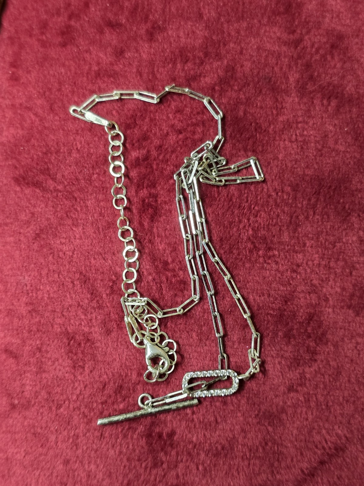 Sterling Silver 925 Bar Link Chain Necklace Rectangle Pendant Paperclip
