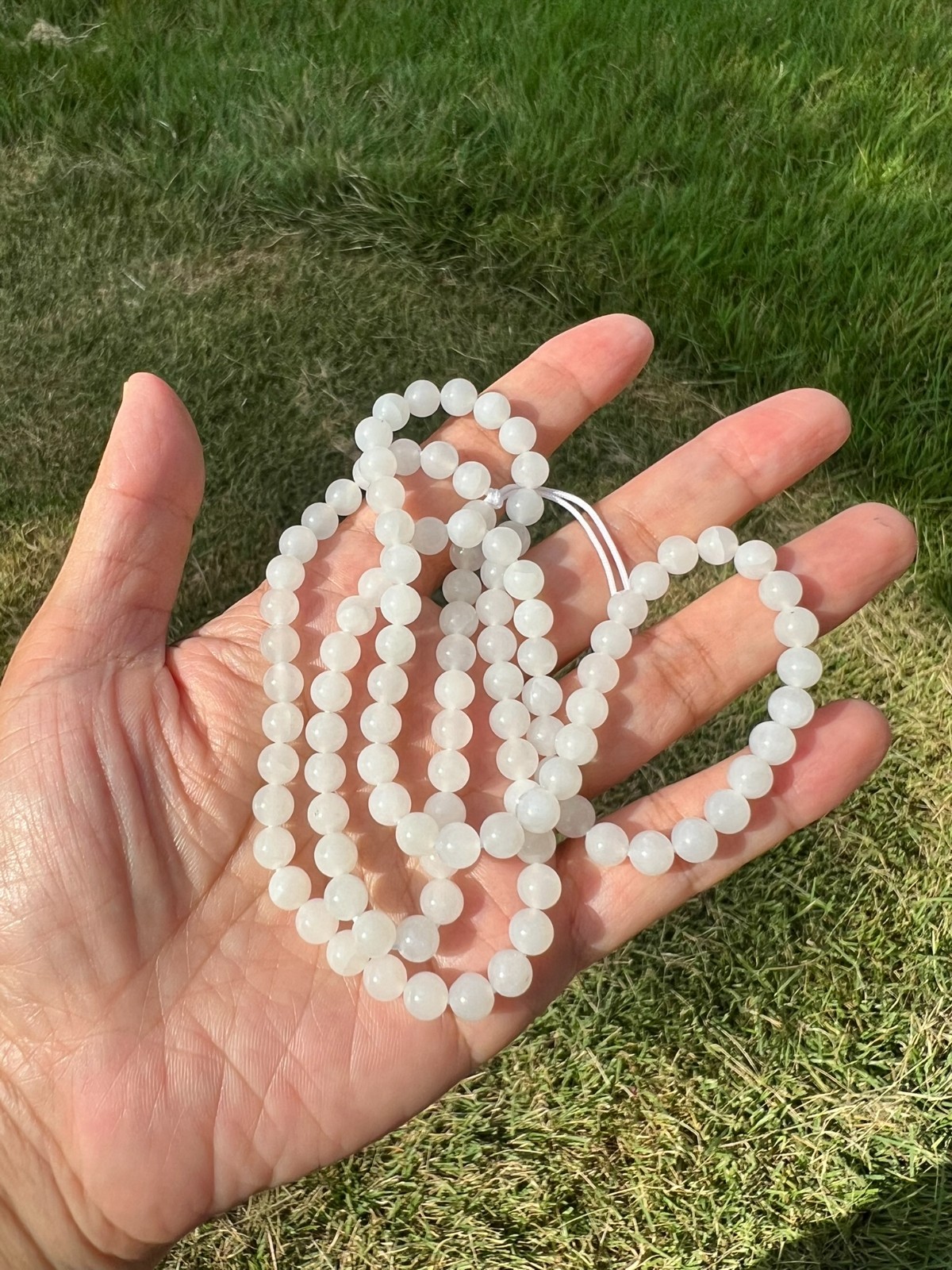 White Transparent Nephrite Jade 6mm Bead 24″ Necklace H400 5
