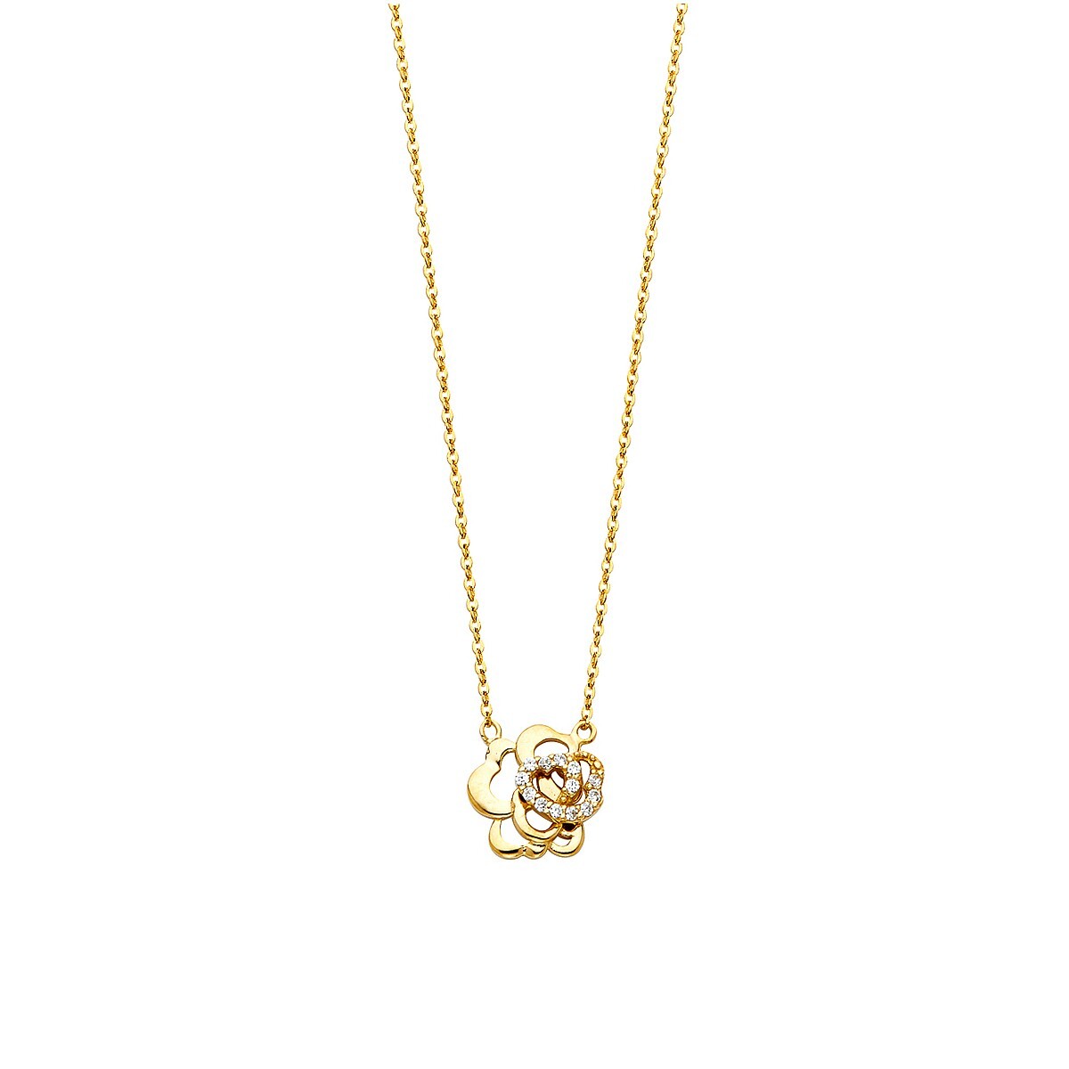 Gold 14K Yellow Gold Cubic Zirconia Necklace – 17+1″