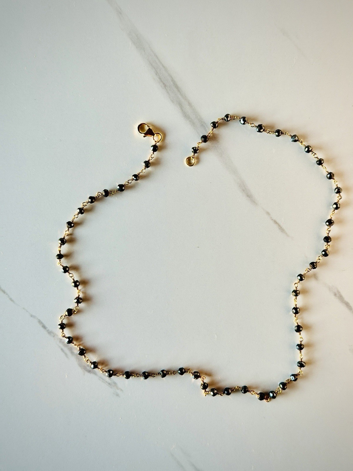 Yellow Gold Plated Sterling Silver Genuine 3mm Black Onyx Gemstone 20.5 Necklace