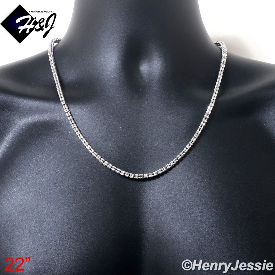 18″-24″MEN SOLID 925 STERLING SILVER 4MM DIAMOND-CUT ICE LINK CHAIN NECKLACE*N23