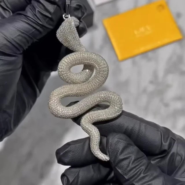 4Ct Round Cut Real Moissanite Custom Buss Down Snake Pendant 925 Sterling Silver