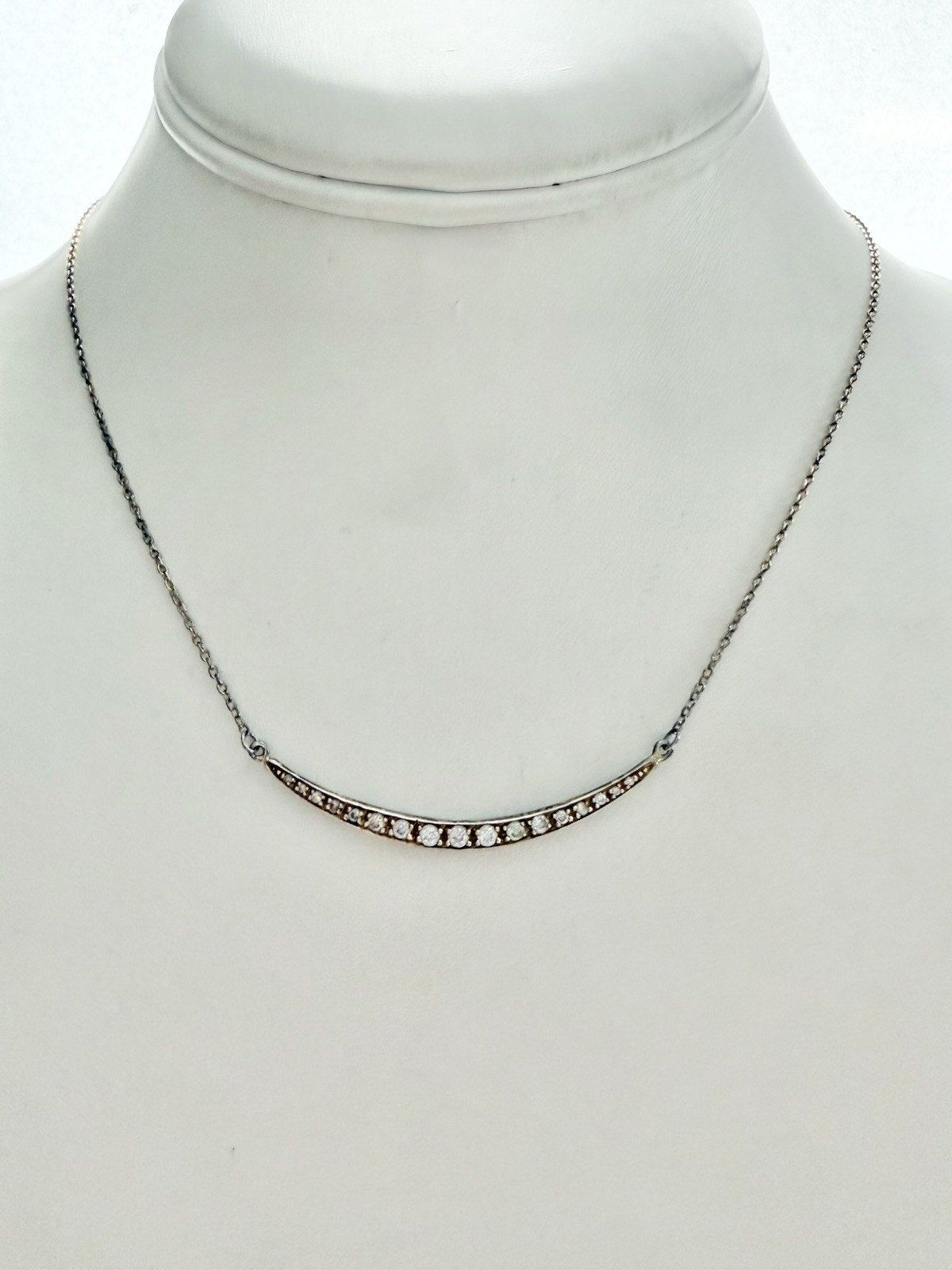 925 Sterling Vermeil IDAYNE Gem Crescent Moon Bar 17” Necklace 2.58 Grams