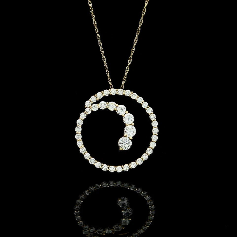 Journey Circle Pendant 1.00Ct Round Cut VVS1 Diamond 14K Yellow Gold Finish