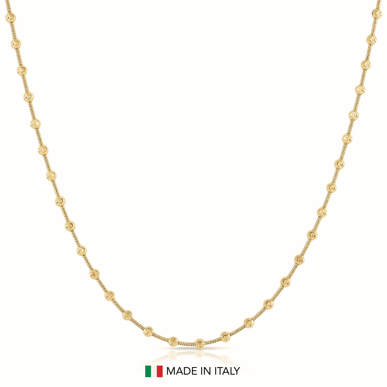Gold Diamond-Cut Ball Beaded Chain Italian Necklace 16″-20″ 925 Sterling Silver