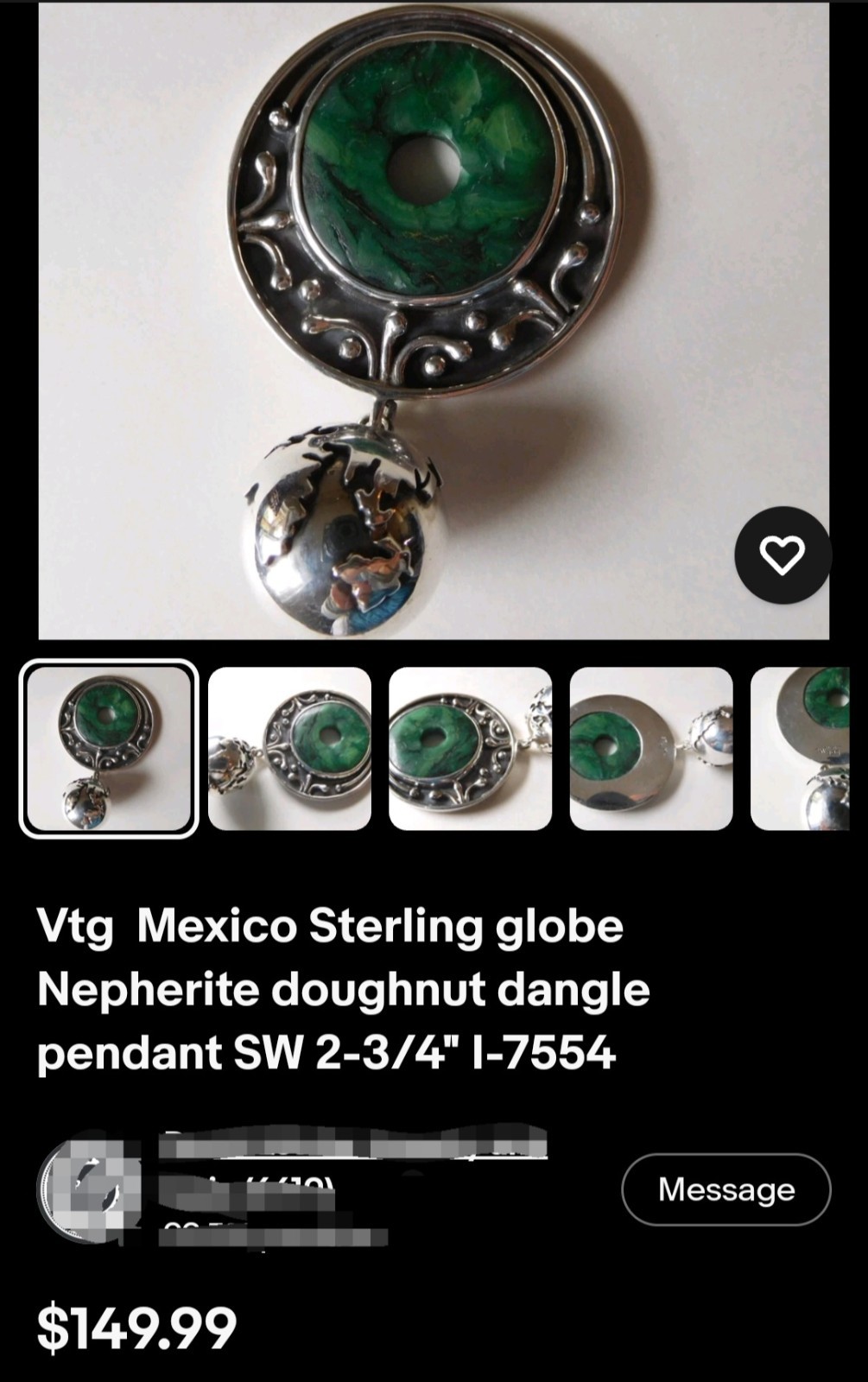 925 Nephrite Jade Sterling/brass Globe 75$