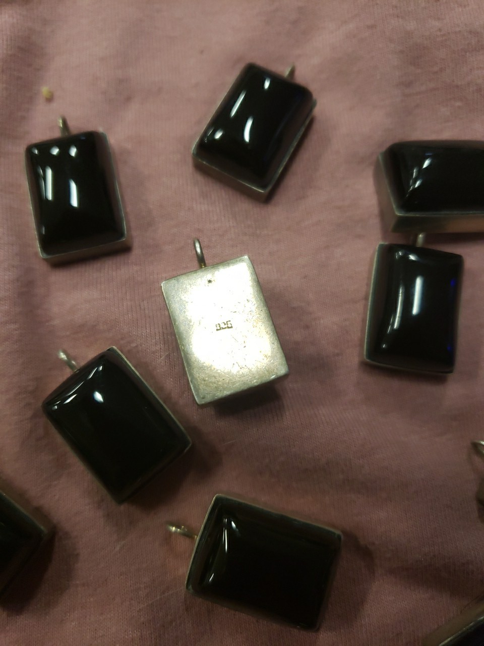 #5124 Rectangle black onyx, Sterling Silver Bezel Pendant. Free Shipping Over 4