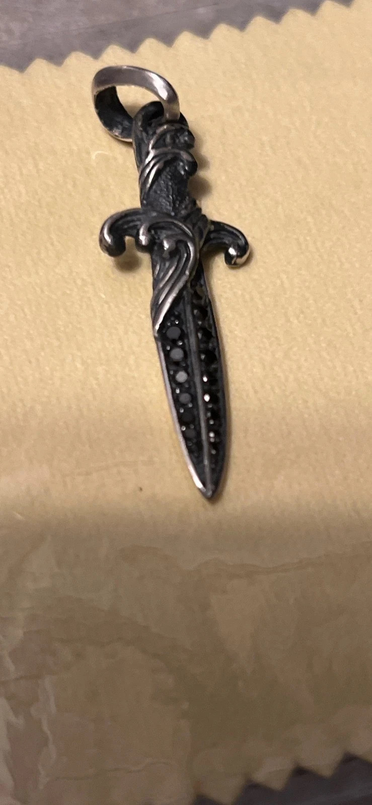 David Yurman Sterling Silver 925 Waves Dagger Amulet Pendant 2ct Black Diamonds
