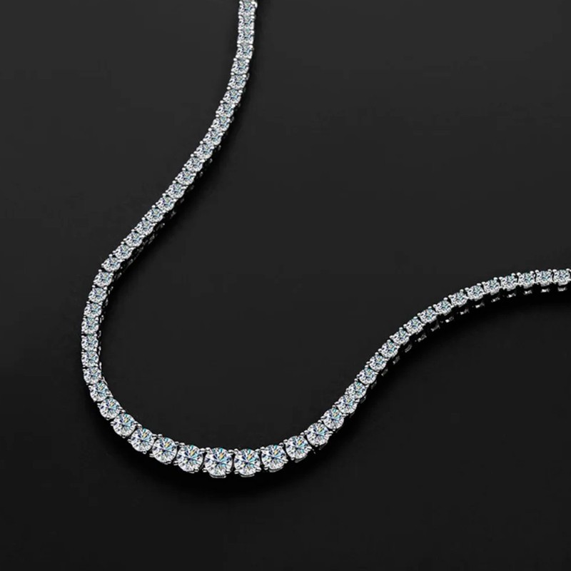 D Color Real Moissanite Tennis Necklace Women S925 Silver 18K White Gold Plated