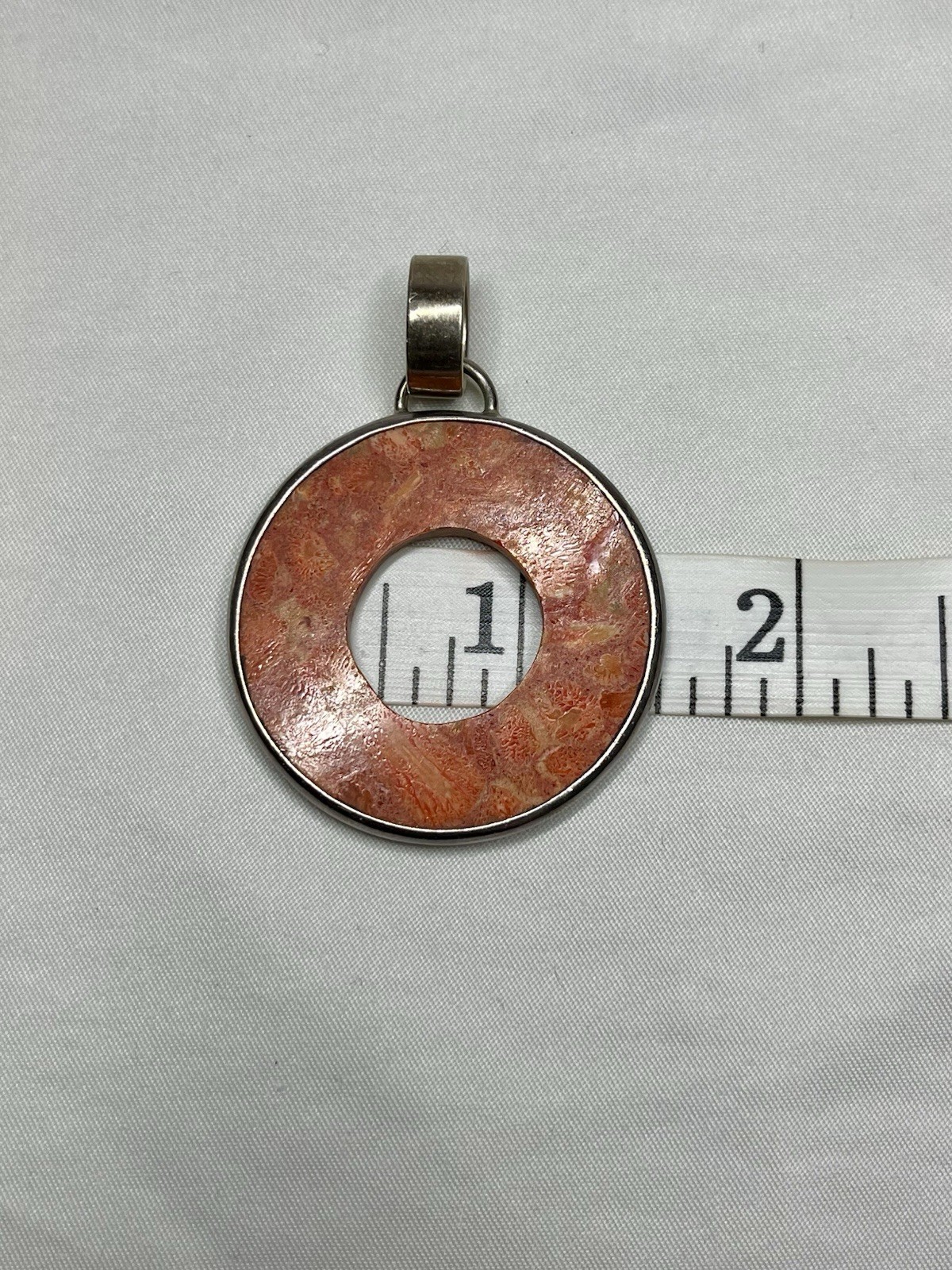 Silpada N1564 Retired Sterling Silver Orange Sponge Coral Disc Pendant 925